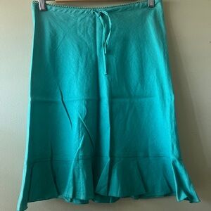 H&M Blue Green Midi A-Line 100% Linen Skirt with Tie Front